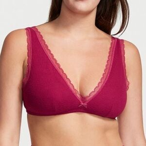 Red Waffle Wireless Lounge Bra size large lace ribbed bralette